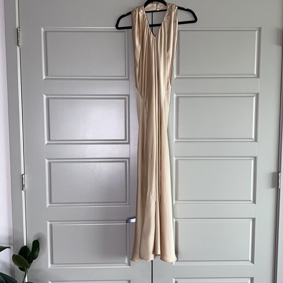 Show Me Your Mumu Champagne Jasmine Midi Halter Dress M - Picture 3 of 12
